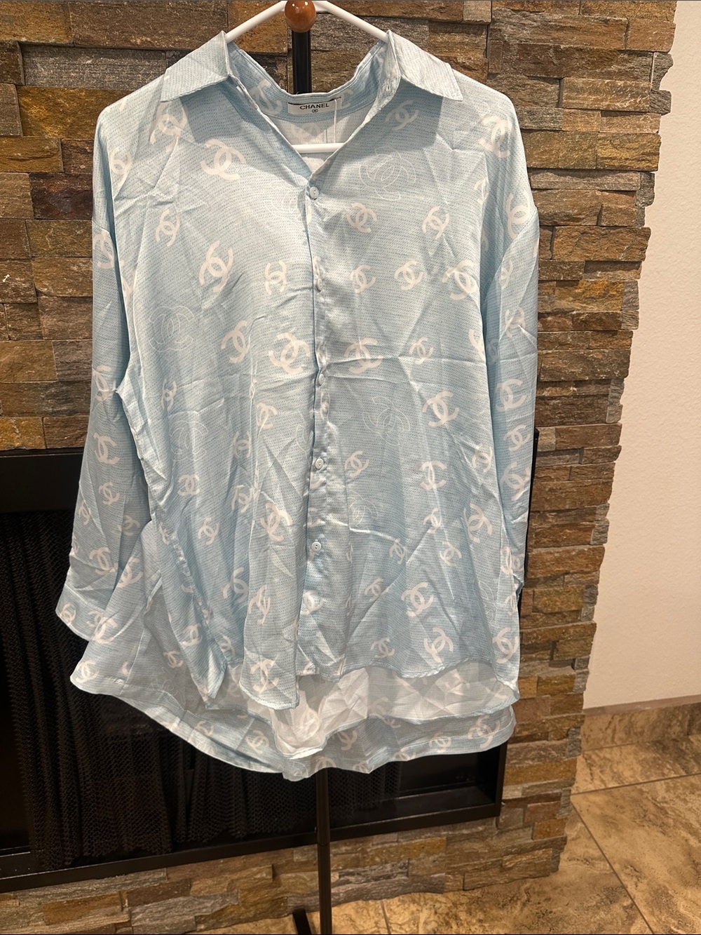 Light Blue Logo Button-Up Blouse set size M